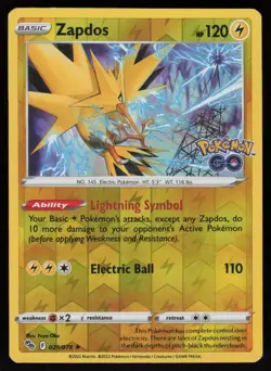 Zapdos Holo Rare Pokemon GO 029/078 NM Reverse Holo - Image 1
