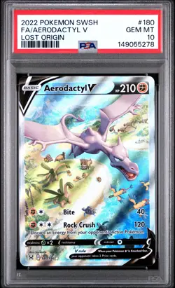 2022 POKEMON SWORD & SHIELD LOST ORIGIN #180 FULL ART/AERODACTYL V PSA 10 - Image 1