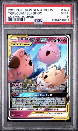 PSA 9 2019 Pokemon TCG SM Cosmic Eclipse Togepi & Cleffa & Igglybuff GX 143/236 - Image 1