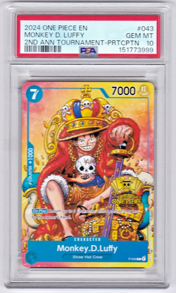 Monkey D. Luffy P-043 Promo 2nd Anniversary Stamped One Piece TCG English PSA 10 - Image 1