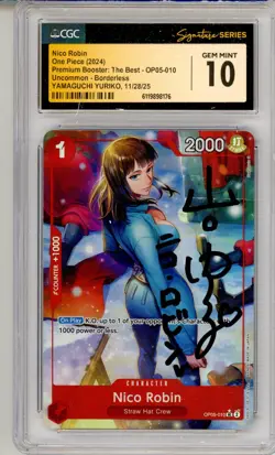 CGC GEM MINT 10 Signed Yamaguchi Yuriko One Piece CCG Nico Robin OP05-010 PRB01 - Image 1