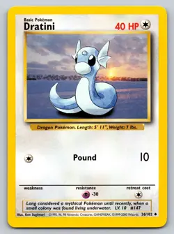 1999-2000 Dratini 26/102 Uncommon Pokemon Card Base Set Regular LP - Image 1