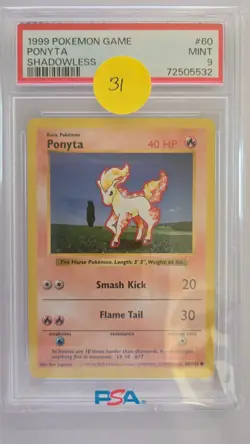 1999 POKEMON GAME PONYTA PSA 9 BASE SET SHADOWLESS - Image 1