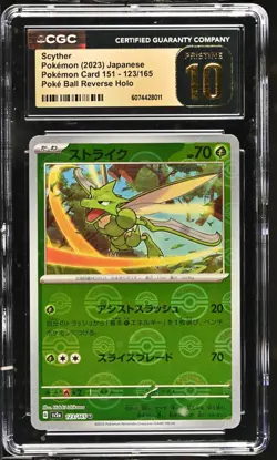 CGC 10 Pristine Scyther Poke Ball Reverse Holo 123/165 Pokemon 151 sv2a Pokemon - Image 1