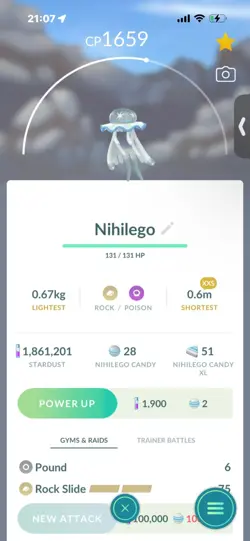Pokemon Go Legendary / Ultrabeast Nihilego ( XXS) ( Normal ) - Image 1