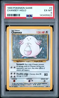 1999 POKEMON BASE SET UNLIMITED #3 CHANSEY-HOLO PSA 6 - Image 1