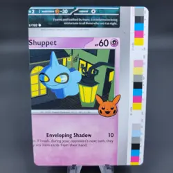 Pokemon TCG NFC Error Miscut Shuppet 087/198 Trick Or Trade BOOster 2023 - Image 1