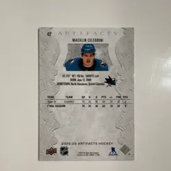 Upper Deck Artifacts 2025-26 Macklin Celebrini #42 Sharks Rookie Card - Image 2