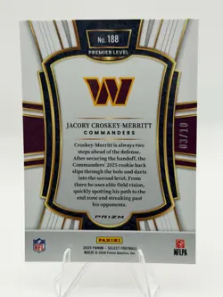 2025 Panini Select - Premier Level Jacory Croskey-Merritt #188 Gold Prizm /10... - Image 2