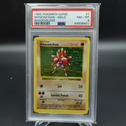 PSA 8 NM-MINT POKEMON CARD WOTC 1999 HITMONCHAN BASE SET SHADOWLESS CARD 7/102 - Image 1
