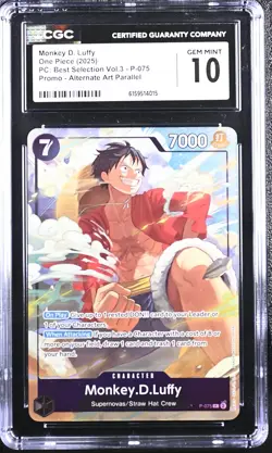 2025 One Piece PC Best Selection Vol.3 Promo Alt Monkey D. Luffy P-075 CGC 10 - Image 1