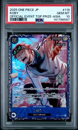 2025 ONE PIECE JAPANESE PROMOS OFFICIAL EVENT TOP PRIZE-ASIA #119 KOBY PSA 10 - Image 1