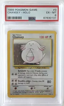 1999 Pokemon Game Base Set Unlimited Chansey Holo Rare 3/102 #3 PSA 6 EX-MT - Image 1