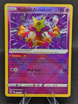 Radiant Alakazam 059/195 SWSH Silver Tempest Shiny Holo Rare Pokemon TCG NM - Image 1
