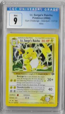 CGC 9 Mint Lt. Surge's Raichu 11/132 Gym Challenge 2000 Holo Pokemon Card TCG - Image 1