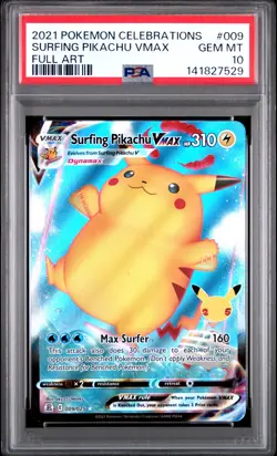 2021 POKEMON CELEBRATIONS #009 FULL ART/SURFING PIKACHU VMAX PSA 10 - Image 1