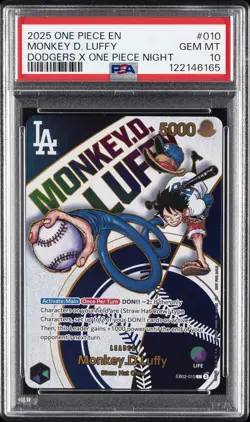 2025 ONE PIECE PROMOS DODGERS X ONE PIECE NIGHT #010 MONKEY D. LUFFY PSA 10 - Image 1