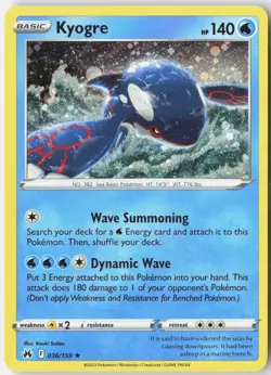 Kyogre 036/159 Holo Rare Crown Zenith Pokemon Holo Near Mint - Image 1