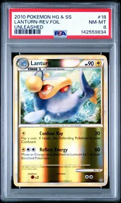 PSA 8 LANTURN #18 REVERSE FOIL 2010 POKEMON HEARTGOLD & SOULSILVER UNLEASHED - Image 1
