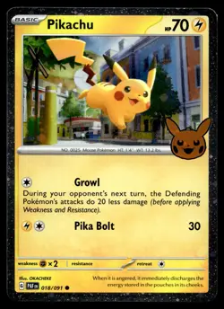 Pokemon TCG Pikachu 18/91 Holo Trick or Trade 2024 - Image 1