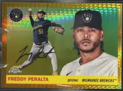 Freddy Peralta 2025 Topps Chrome Platinum Gold Prism Refractor SSP Print Run /20 - Image 1