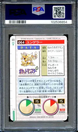 PSA 9 Kadabra #64 Carddass Vending Bandai 1996 Japanese Pokemon Card Red - Image 2