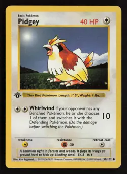 Pokemon Card - Pidgey Base Set Shadowless 57/102 1st Edition Common - Image 1
