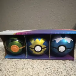 Pokemon Poke Ball Tin Set (3) Metal 60-Card Capacity w/ Display Box - Image 1