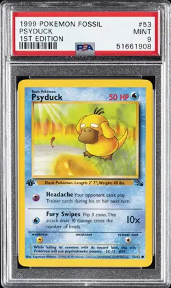 1999 POKEMON FOSSIL 1ST ED #53 PSYDUCK PSA 9 - Image 1