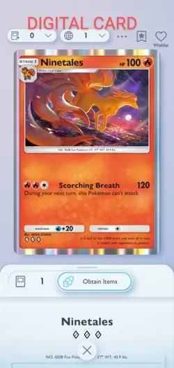 Ninetales Pokemon Pocket Mobile Game Wisdom Of Sea And Sky Set ◇◇◇ Rare Digital - Image 1