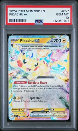 2024 POKEMON SSP EN-SURGING SPARKS #057 PIKACHU EX PSA 10 - Image 1