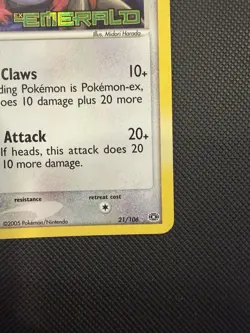Zangoose 21/106 Reverse Holo Rare EX Emerald 2005 NM Stamped Pokemon Card - Image 4