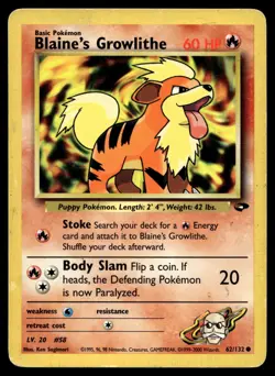 Blaine's Growlithe 062/132 Pokemon Gym Challenge Unlimited Non Holo (MP) - Image 1