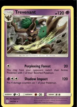 Pokemon Trevenant 94/236 Cosmic Eclipse Non Holo Rare 2 Card Lot - Image 1