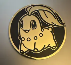 Official Pokemon Chikorita Coin Gold Black TCG Coin Promo Collectible - Image 1