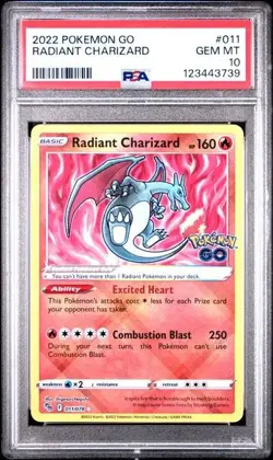 PSA 10 Radiant Charizard Pokemon Go 011/078 GEM MINT Graded Pokemon Card - Image 1