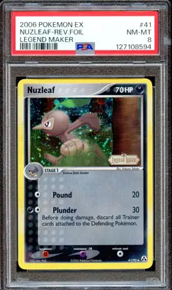 PSA 8 Nuzleaf 41/92 Reverse Foil Stamped EX Legend Maker Pokemon Card NM - Image 1