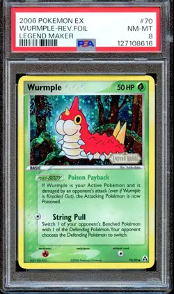 PSA 8 Wurmple 70/92 Reverse Foil Stamped EX Legend Maker Pokemon Card NM - Image 1