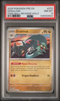 2025 POKEMON PRE EN-PRISMATIC EVOLUTIONS POKE BALL REVERSE HOLO DRAKLOAK PSA 8 - Image 1
