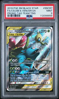 2019 POKEMON SM BLACK STAR PROMO #SM167 FULL ART/CELEBI & VENUSAUR GX PSA 9 - Image 1