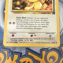 Pokemon TCG Meowth 62/82 Team Rocket Common Unlimited Regular English 1999 40 HP - Image 2