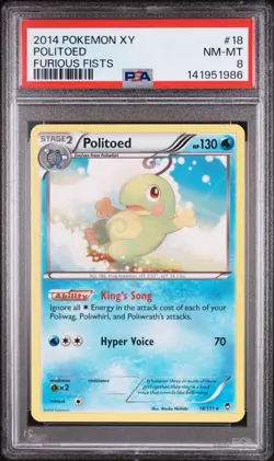 2014 Pokemon XY Furious Fists # 18 Politoed Non Holo PSA 8 Card NM-MT Free Ship! - Image 1