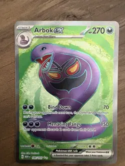 Pokemon TCG Arbok EX Full Art Ultra Rare Card 185/165 NM/M Condition - Image 1