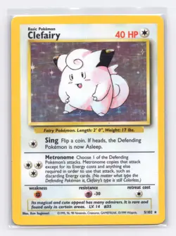 Clefairy 5/102 Holo Holo Rare Base Set Unlimited Pokemon Holo Moderately Played - Image 1