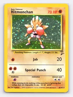Hitmonchan 8/130 Holo Rare Base Set 2 Pokemon Holo Moderately Played - Image 1