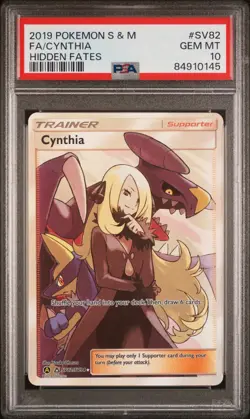 PSA 10 POKEMON SUN & MOON HIDDEN FATES #SV82 FULL ART/CYNTHIA 2019 - Image 1