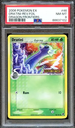 PSA 8 Dratini Reverse Foil EX Unlimited Dragon Frontiers 46/101 Pokemon Card NM - Image 1