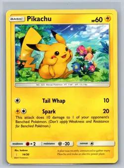 Pikachu (#14) 14/30 SM Trainer Kit: Lycanroc & Alolan Raichu Pokemon Card LP - Image 1