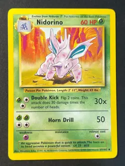Nidorino 37/102 4th Print Base Set - Uncommon Pokemon Card - WOTC B Near Mint - Image 1