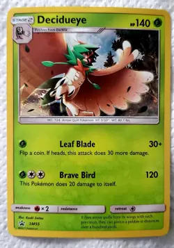 NM Pokemon DECIDUEYE Card BLACK STAR PROMO Set SM55 Holo Blister Sun and Moon - Image 1